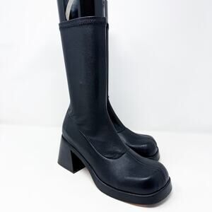 Miista Black Leather Elke Sock Boots Women's EU 39/US 8.5 Side Zip Made in Spain